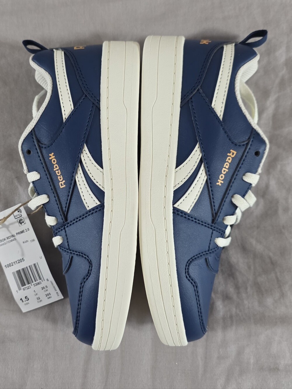 NEW Reebok Royal Prime 2.0 Kids Tennis Shoes Blue and White Lace Up Size 1.5